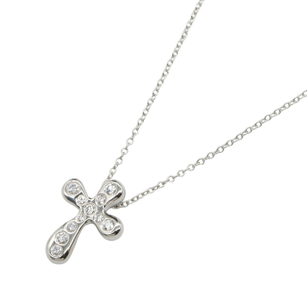 Tiffany Co Cross Diamond Necklace Platinum Silver Clear Tone Jewelry